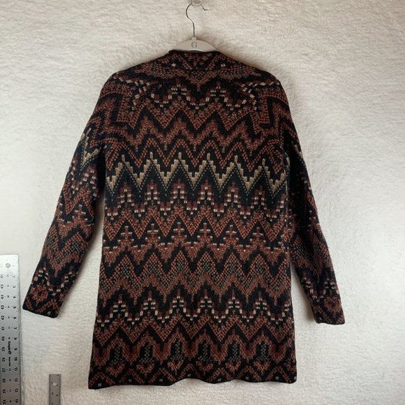 Lucky Brand Sweater Women's Small Brown Aztec Ikat Knit Open Front Cardigan 7286 - Picture 2 of 6